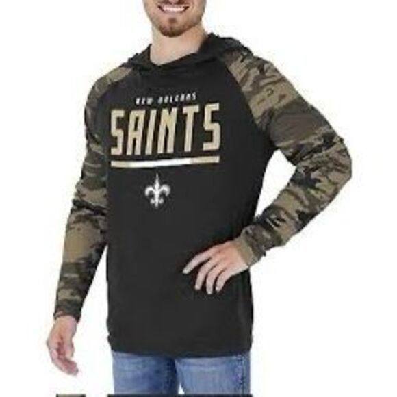 NWT Zubaz NFL Men's New Orleans Saints Elevated Lightweight Hoodie with Camo Ac - Picture 1 of 6